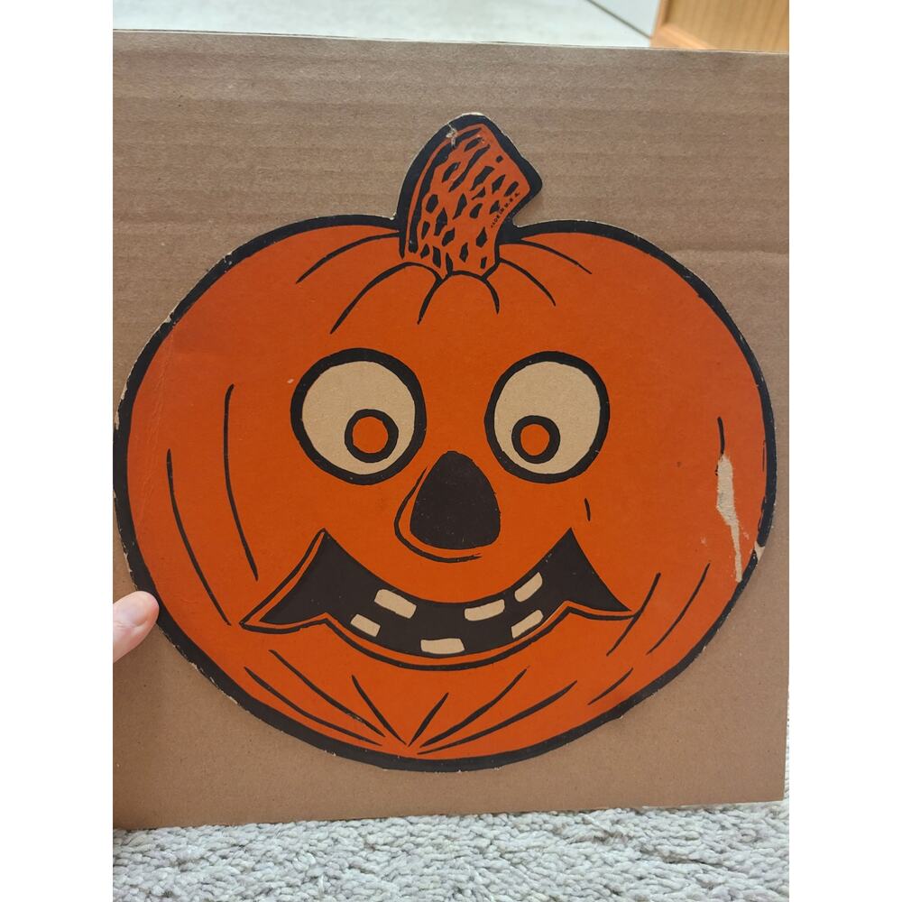 Vintage Halloween Pumpkin Die Cut Cardboard  Jack O Lantern Retro Fall Decor
